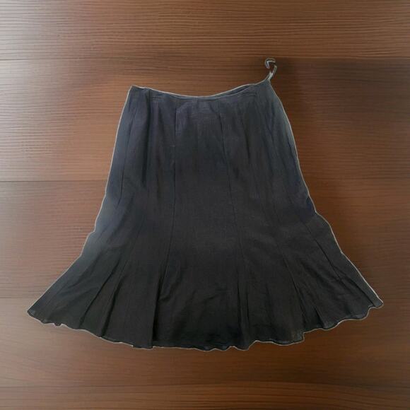 Lauren Ralph Lauren Black 100% Linen Midi Flared A Line Skirt 14W - Picture 1 of 11